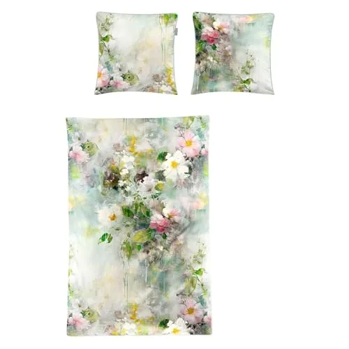 Irisette Mako Satin Bettwäsche Tokio 8572-30 - Moderne Blumen Aquarell Bettwäschegarnitur 135x200 cm aus 100% Baumwolle, ideal für alle Jahreszeiten, mit STANDARD 100 by OEKO-TEX Zertifizierung für höchste Qualität.