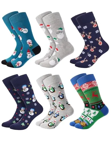 BRUBAKER 6 Paar Herren Weihnachtssocken - Lustige Socken Weihnachten 41-45 - Bunte Gemusterte Baumwollsocken - Männer Crew Socken Baumwolle Set für Geburtstag Adventskalender