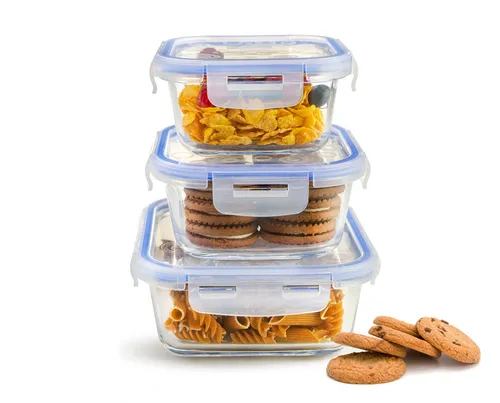 3x Frischhaltedosen 1x1L 2x500ml Glasbehälter Lunchbox Vorratsdosen Glasbehälter