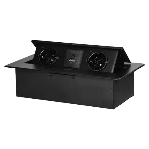 Miratic Schreibtisch Steckdose Tischsteckdose Versenkbar Modern Steckdose versenkbar mit Flachem Rand kein Stromkabel mit 2x USB-Ladegerät (Typ A und C; 3,6A)
