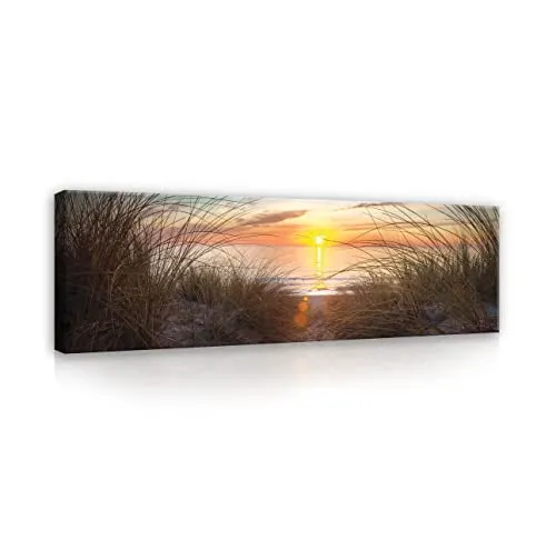 WallArena Leinwandbild Strand Meer Ostsee 145x45 cm - Stimmungsvolles Leinwandbild (145x45 cm) auf hochwertiger Canvas, perfekt für Wohnzimmer oder Schlafzimmer. Bringt moderne Akzente und beeindruckende Farbtiefe in jeden Raum. Sofort aufhängfertig!