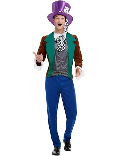 Smiffys Mad Hatter Kostüm für Halloween und Karneval - Buntes Mad Hatter Kostüm mit Jacke, Hose und Hut. Ideal für unvergessliche Feiern. Hergestellt mit geprüfter Qualität für sicheres Tragen und tollen Auftritt.