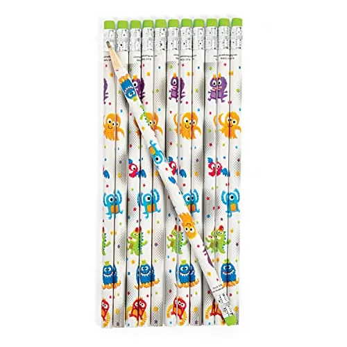 cama24com Lustige Monster Bleistifte als Mitgebsel oder Give-Away für den Kindergeburtstag oder die Mottoparty 12 Stück mit Palandi® Sticker