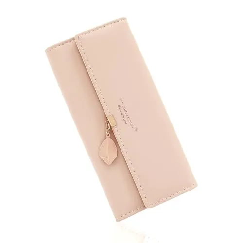 CALIYO Geldbeutel Damen aus glattem und weichem Synthetisches Leder Geldbörse Damen groß und im Langformat Portemonnaie sehr schöne Farben mit vielen Fächern und Handyfach (Hellrose).