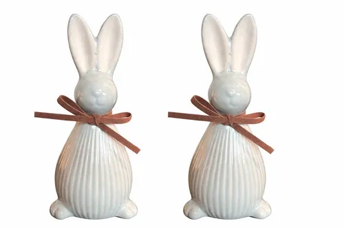 finehomegarden Osterhase Keramik Hase 2er Set Dekofigur Ø7cm H17cm mint Skulptur Deko (Set, 2 St., 2er-Set), Ostern Osterdeko Frühjahrsdekoration Wohnaccessoire 613047-41