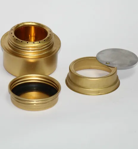 Spirituskocher, Dose, Messing ca. 100 ml ca. 7,5 x 5 cm ultraleichter Brenner