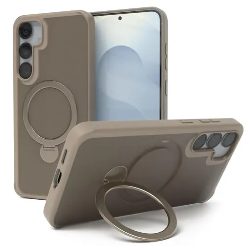 EAZY CASE - Qi Charging Handyhülle für Samsung Galaxy S25 Plus mit Qi Charging Hülle kompatibel mit Samsung Galaxy S25 Plus Hülle mit 360° Ring & Magnetfunktion zum Aufstellen stoßfest Cover in Braun