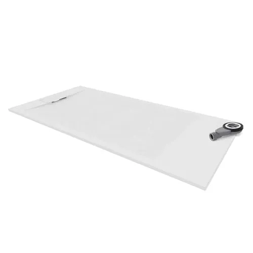 i-flair SMC POLAR Duschwanne 140x80cm, extra flache und robuste Duschtasse 26MM aus langlebigem SMC mit ANTI-Rutsch-Oberfläche In Schieferoptik/Steinoptik inkl. Ablaufgarnitur mit SMC Deckel - Weiß