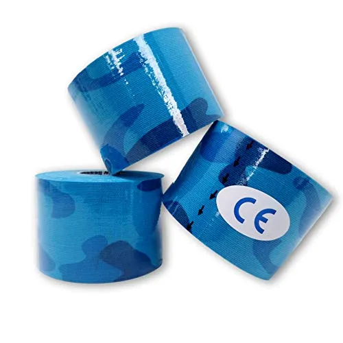 LisaCare Kinesiologie Tape - Sport Tape 3er-Set Muskel Tape - Kenesiologie Tape latexfrei - Tape Fussball- 3er Set Camouflage blau 5cm x 5m (3 Rollen blau)