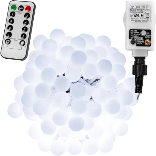 VOLTRONIC LED Partylichterkette, innen und außen, IP44, Fernbedienung, Größen- und Farbwahl, 50 LEDs, kaltweiß
