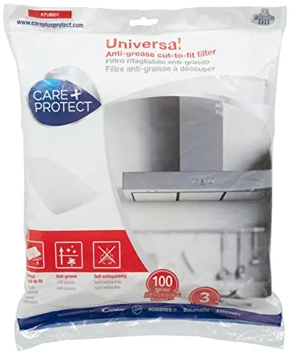CARE + PROTECT Dunstabzugshaubenfilter, Universal, Zuschneidbar, Fett- und Geruchsabweisend, Selbstverlöschend, Größe 47x97 cm, Saugfähigkeit 100 g/qm