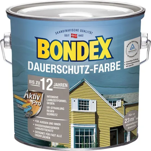 Bondex Dauerschutz-Holzfarbe Taubenblau 2,50 l - Lacke in eleganten Taubenblau, idealer Schutz für Holzoberflächen, wetterbeständig und langlebig.