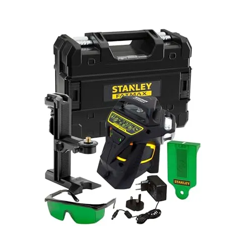 Stanley FatMax Multilinienlaser X3 grün FMHT1-77356 - 3x 360° Kreuz-Linienlaser für präzise Nivellierarbeiten, selbstnivellierend und ideal für Innen- & Außenbereich, inklusive Zubehör und Ladegerät.
