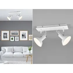 LED Deckenleuchte Spot in Weiß - Flexibles Licht für Galerie, Flur & Diele - Moderne Deckenstrahler im Industrial Style mit zwei beweglichen E14 Fassungen. Inklusive dimmbarem LED Leuchtmittel für individuelle Helligkeitseinstellungen und vielseitige Einsatzmöglichkeiten.