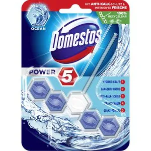Domestos WC-Duftspüler Power 5, Ocean, Blauspüler, Einhänger mit Stein, 1 Stück