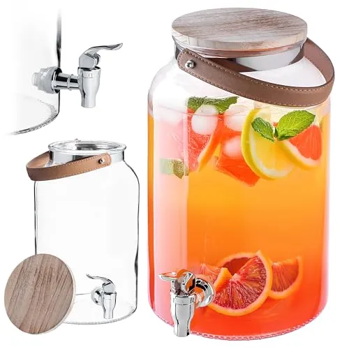 KADAX Getränkespender 5,6 Liter, Limonadenspender mit Zapfhahn und Deckel, Großer Wasserspender aus Glas, Saftspender, Getränkebehälter, Glasbehälter