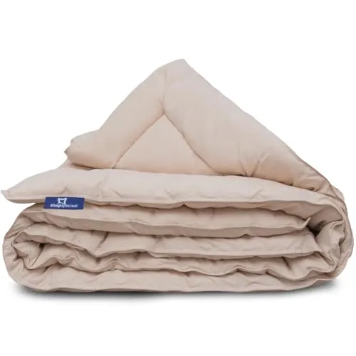Slaapspeciaal Bettdecke ohne Bezug 200x220 - Ganzjahresdecke extra lang [Softcell Füllung], Steppdecke mit Gelfasern für Daunengefühl - Waschbare allergiker Bettwäsche - Beige