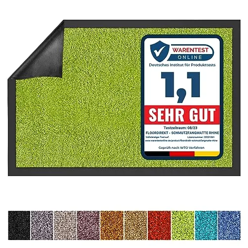 Floordirekt Schmutzfangmatte Rhine - waschbare & leistungsstarke Fußmatte - Sauberlaufmatte mit Rutschfester Rückseite - Türmatte für den Eingangsbereich (Grün, 90 cm x 150 cm)