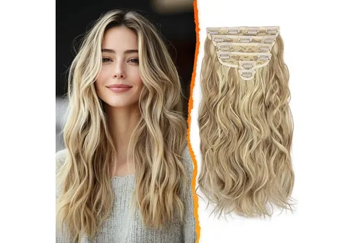 LuxusKollektion Kunsthaar-Extension Clip in Haarverlängerung 40CM Wellige Blond Extensions 6PCs