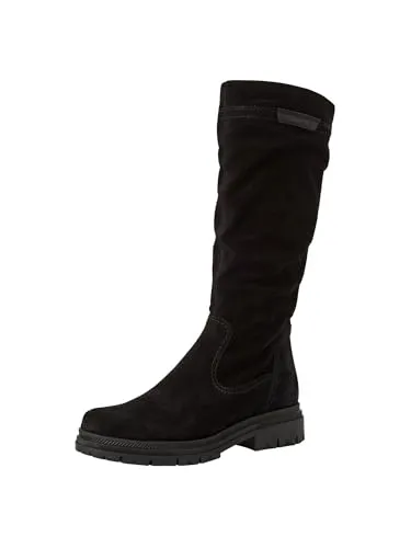 TAMARIS Damen Stiefel, Gr. 38, Schwarz, Modisch mit Blockabsatz - Schicke TAMARIS Langschaftstiefel aus Veloursleder, mit slouchy Falten und komfortabler Dämpfungstechnologie für stundenlangen Tragekomfort. Ideal für modische Auftritte!