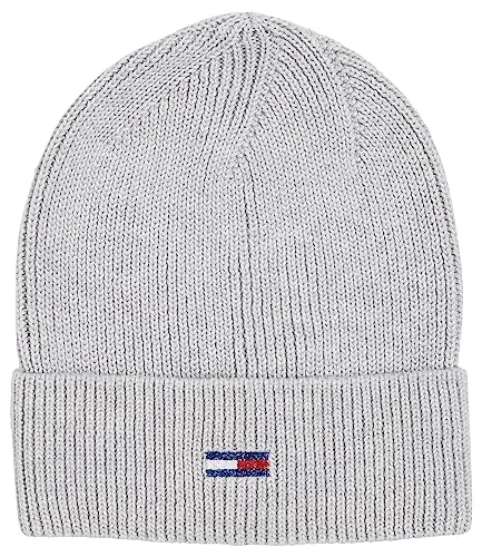 Tommy Jeans Damen Strickmütze Flag Wintermütze, Grau (Silver Grey), Onesize