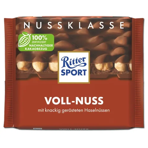 Ritter Sport Voll-Nuss Schokolade, 100g Tafel - Tafelschokolade mit knackigen Haselnüssen, perfekt für Schokoladenliebhaber, die einen besonderen Genuss suchen.