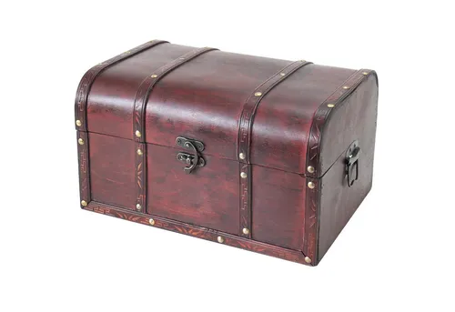 HMF Schatzkiste Handgefertigte Holztruhe Portugal - Dekorative Kiste im Antik-Look mit handgefertigten Details, ideal für Aufbewahrung und Deko. Maße: 35x25x20 cm.