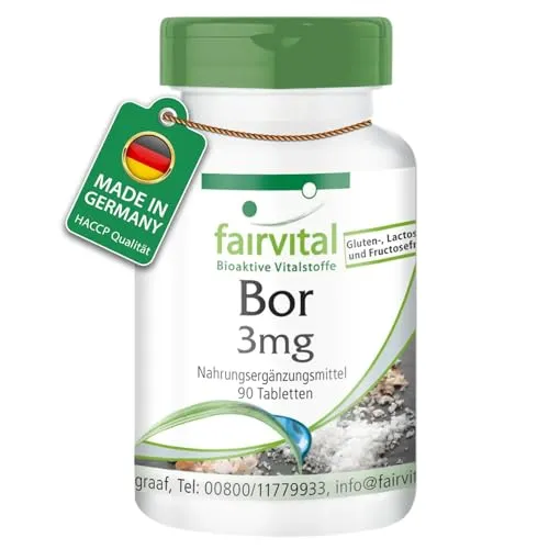 fairvital Bor 3mg Tabletten, 90 Tabletten, schluckfreundlich, VEGAN, Spurenelement aus Natriumtetraborat
