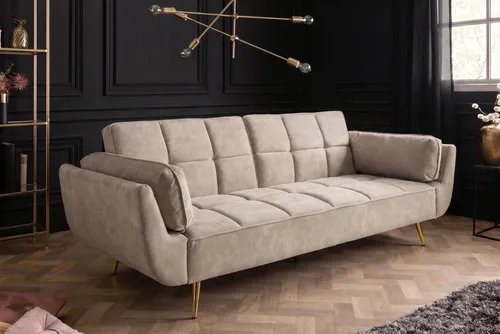 riess-ambiente Schlafsofa BOUTIQUE 215cm champagner beige/gold - Samt, Bettfunktion, 3-Sitzer, Einzelartikel 1 Teile, Nosagfederung und goldene Füße – ideal für Wohnzimmer & Gästezimmer
