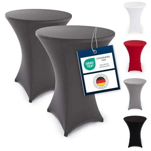Blumtal Stehtischhusse Stretchbezug für Bistrotische - Elegante Husse in Anthrazit für Stehtische von 70-75 cm, aus 90% Polyester und 10% Elastan, pflegeleicht bei 40°C, ideal für Events und Feiern.
