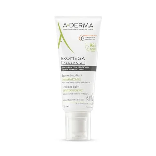 A-Derma Exomega Allergo Emollient Balm 200ml - Tagespflege: Intensiv pflegende Body Lotion mit botanischen Extrakten und Niacinamid für empfindliche Haut, ideal zur Linderung von Trockenheit.