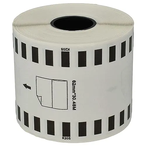 vhbw Etiketten-Rolle 62mm x 30,48m (1 Etikette) kompatibel mit Brother PT QL500BW, QL-500, QL-500A, QL500BS Etiketten-Drucker - Premium