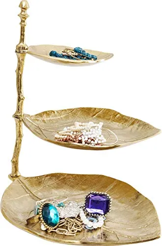 Kare Design Etagere Leaf, Gold - Elegante Schmuckablage mit 3 Etagen - Tortenständer in Blattoptik aus Aluminium, ideal zur stilvollen Präsentation von Schmuck und Accessoires. Ein luxuriöser Blickfang für jedes Zuhause.
