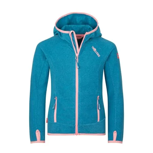 Trollkids Mädchen Sandefjord Fleecejacke - Leichte Kapuzenjacke in harbor blue/peony rose - Funktionsjacken, extrem leicht und vielseitig, bietet hervorragende Isolation und zwei seitliche Taschen mit Reißverschluss für praktischen Stauraum.