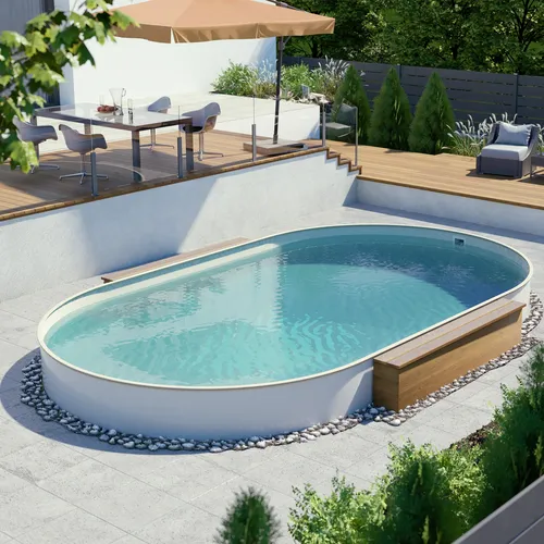 Ovalpool 5,00x300,x1,35 m Stahlwandbecken 0,8 mm Folie sandfarben teilversenkbar