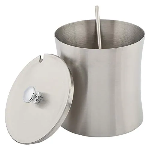 Gewürztopf, Zuckerdose aus Edelstahl, Zuckerdose mit Deckel, Löffel, Gewürz, Salz, Pfeffer, Gewürze, Gewürztopf, Glas mit Deckel, Löffel für Küche und Zuhause, 8 x 8 x 9 cm (Silbrig) 400 ml