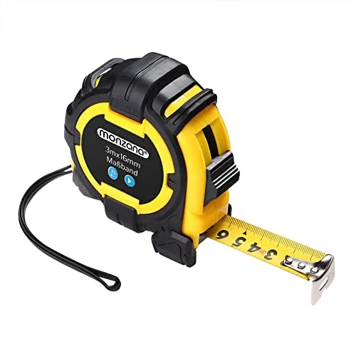 MONZANA® Maßband 3m Rollmeter verschiebbarer Endhaken Bandmaß Autorollsystem mit Feststeller & Gürtelklemme Transportband