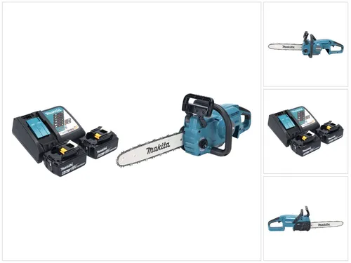 Makita DUC 357 RG2X2 Akku Kettensäge 18 V mit 2 Akkus - Leistungsstarke Akku Kettensäge mit 35 cm Schwertlänge, ideal für den kabellosen Einsatz. Inklusive 2x 6,0 Ah Akkus für lange Betriebszeiten und effizientes Arbeiten.