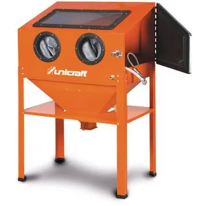Unicraft Sandstrahlgerät SSK 2, 6204001 - Effiziente Sandstrahlkabine für Metallbearbeitung - Druckluftwerkzeug zur effektiven Lackentfernung und Reinigung von Metallteilen. Ideal für verschiedene Strahlmittel und ausgestattet mit Sichtscheibe für optimale Sicht.