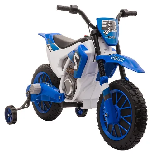 Kinder Elektro-Motorrad 12V mit Stützrädern, Blau/Weiß