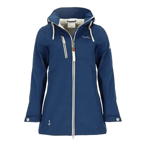 Dry Fashion Damen Softshellmantel Büsum mit abnehmbarer Kapuze - Melierte Softshelljacke mit Fleece-Innenfutter in Navy Größe 44
