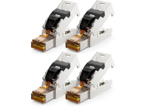 deleyCON 4x CAT 6a Netzwerkstecker werkzeuglos - Netzwerkadapter für einfache, werkzeuglose Installation mit RJ45 Stecker. Ideal für schnelle Netzwerkverbindungen bis 10Gbit/s, kompatibel mit CAT5 bis CAT7 Kabeln.
