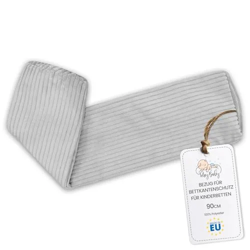 Bezug für Bettkantenschutz für Kinderbetten 90 cm - Schutz für Bettrahmen Baby Bett rausfallschutz boxspringbett bettgitter Kantenschutz Kinder Babybett Hellgrau B