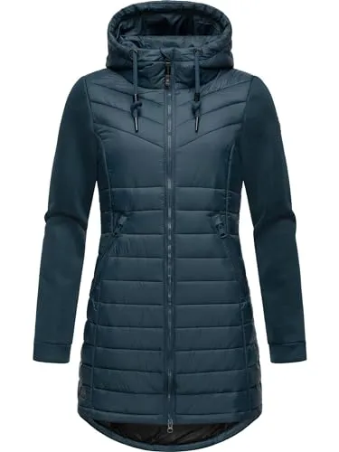 Ragwear Damen Übergangsjacke Sandra Long Petrol 3XL - Modische Funktionsjacke mit weichen Ärmeln und Kapuze, ideal für Frühling und Herbst. Der figurumschmeichelnde Schnitt und das kuschelige Innenfutter sorgen für hohen Tragekomfort bei Outdoor-Aktivitäten.