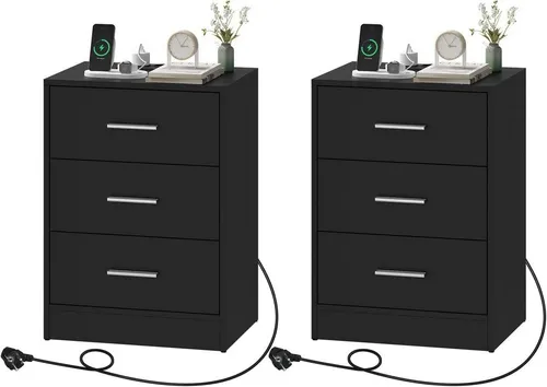 Woltu Nachttisch mit Ladefunktion und 3 Schubladen