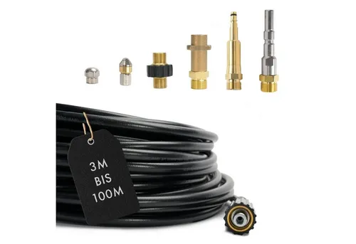 M&M Smartek Hochdruckschlauch 30m PROFI Set für Kärcher und Kränzle - Zubehör für Gartengeräte, 30m Hochdruckschlauch-Set mit 200 bar Druck und robustem Knickschutz für effektive Rohrreinigung.