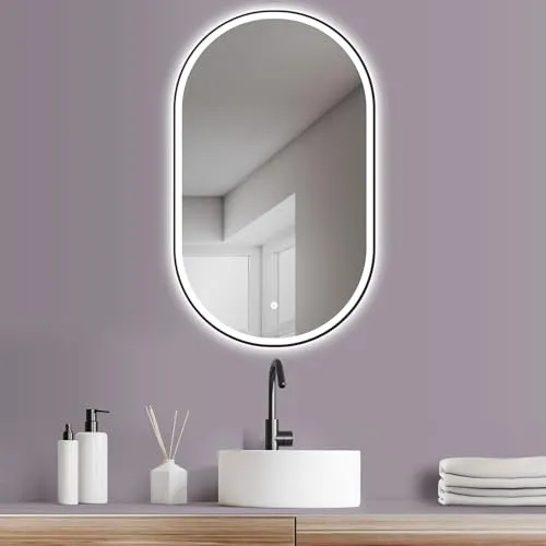 HOKO LED Design Bad Spiegel oval 45x75 cm - vielseitig einsetzbar - Badezimmer Wandspiegel mit touchsensor und wechselbarer Lichtfarbe. Ideal für Bad, Schlafzimmer und Flur, auch als Schminkspiegel nutzbar. Feuchtraum geeignet (IP44) und energiesparend.
