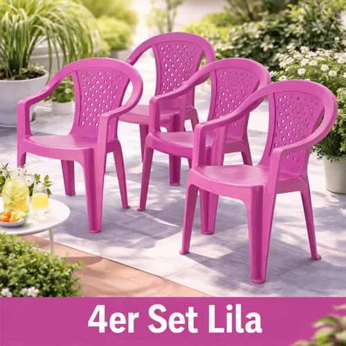 Kinderstuhl Gartenstuhl Stuhl für Kinder Garten Terrasse Plastik Stühle Lila 4 x