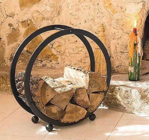 DanDiBo Kaminholzregal Rund D-55 cm - Kaminholzregal aus pulverbeschichtetem Metall, elegantes Design in Schwarz, ideal zur stilvollen Aufbewahrung von Kaminholz.