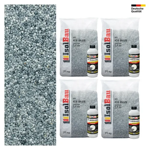 Steinteppich SET Ice Blue 1-4mm Marmorkies 100kg + PU-Bindemittel Set für 10m²